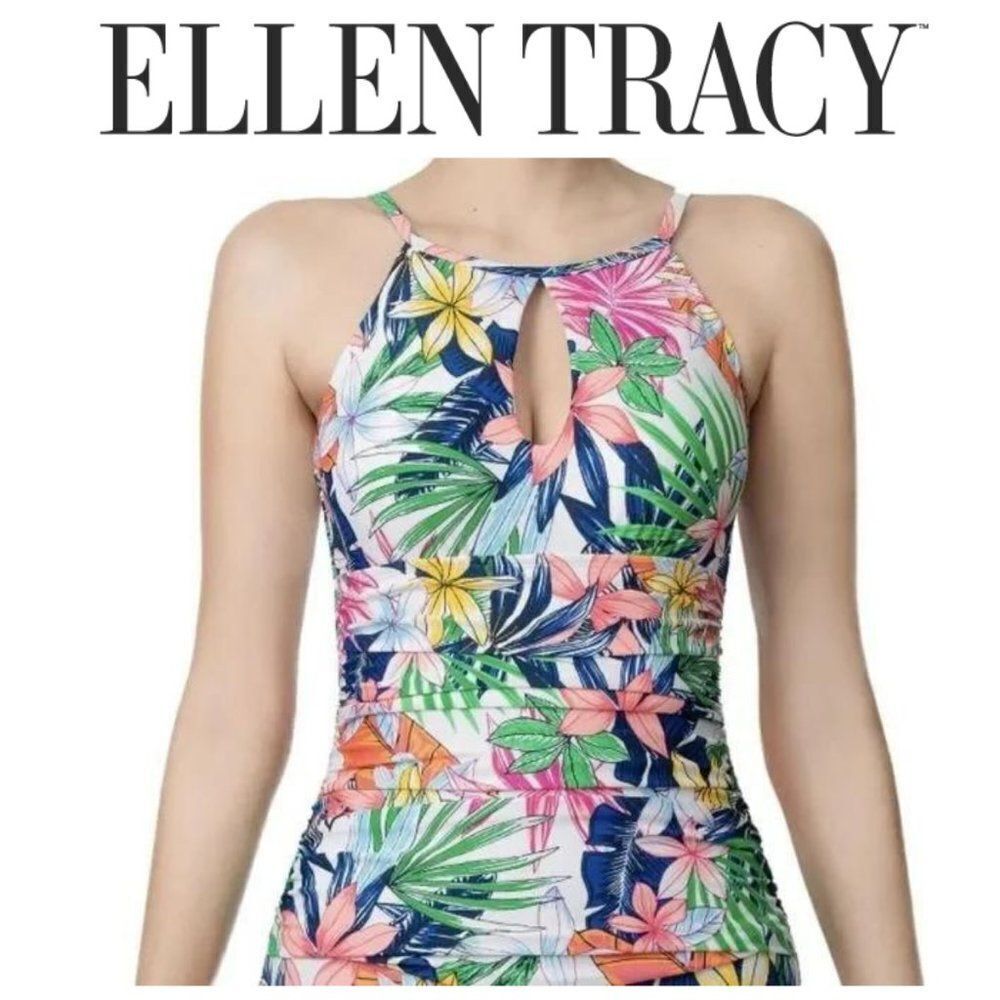 Ellen Tracy Women's floral High Neck key hole Tankini Swimsuit Size 8